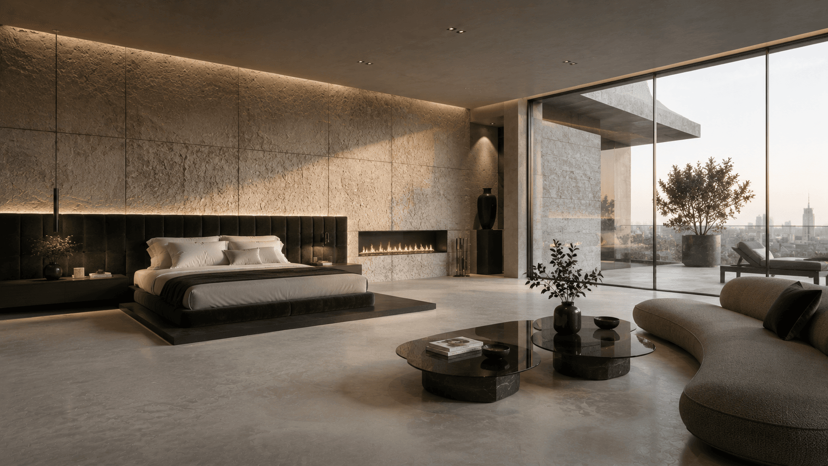 An Emerald Channel Headboard with a Linear Fire Wall